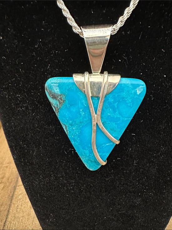 Jay King Jewelry - Turquoise Triangle Silver Pendant Vibrant Blue Stone